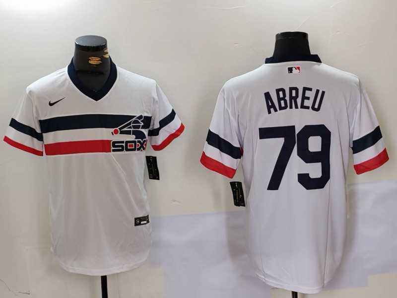 Men%27s Chicago White Sox #79 Jose Abreu White NEW Throwback Cool Base Nike Jersey->chicago cubs->MLB Jersey